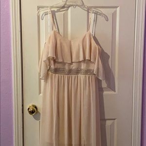 Pink off the shoulder maxi dress with beaded belt